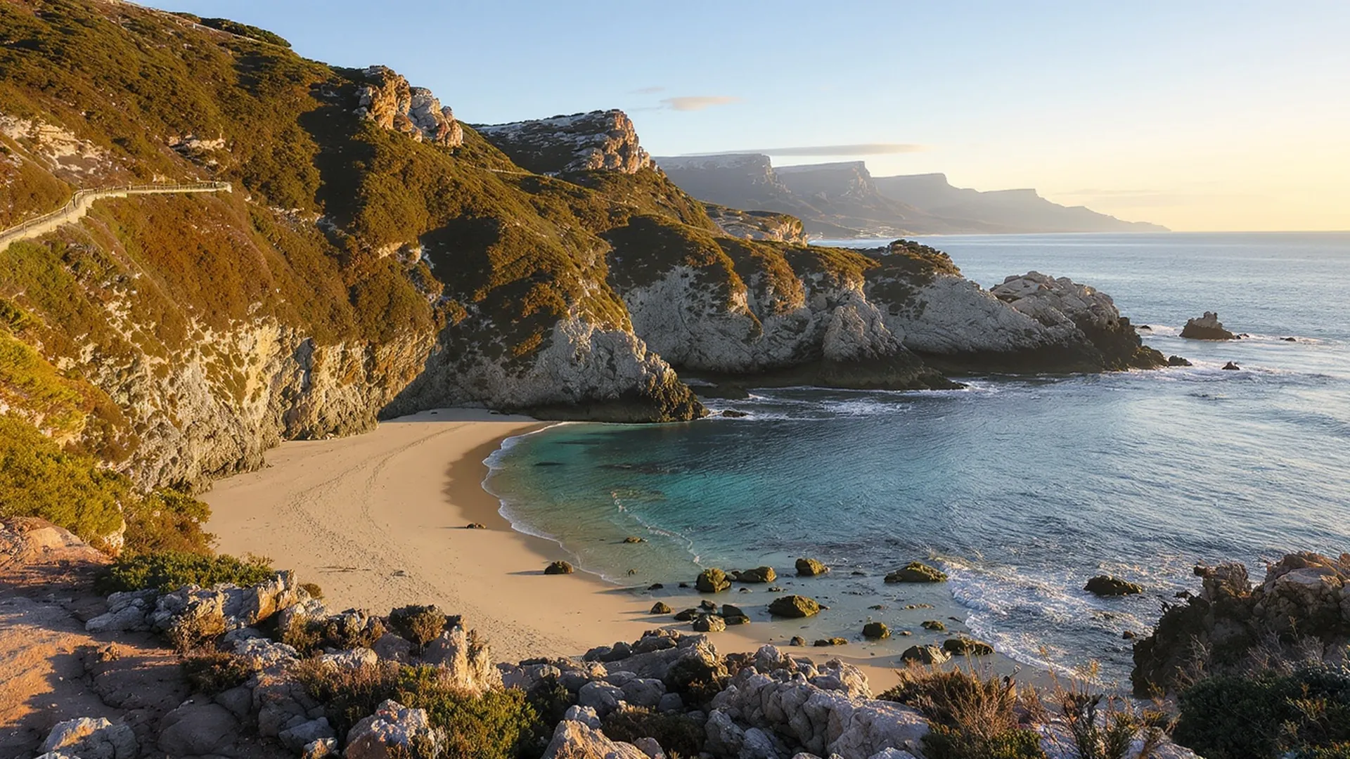 Voëlklip beach, a sheltered cove on the cliff path in Hermanus near Voëlklip Villa