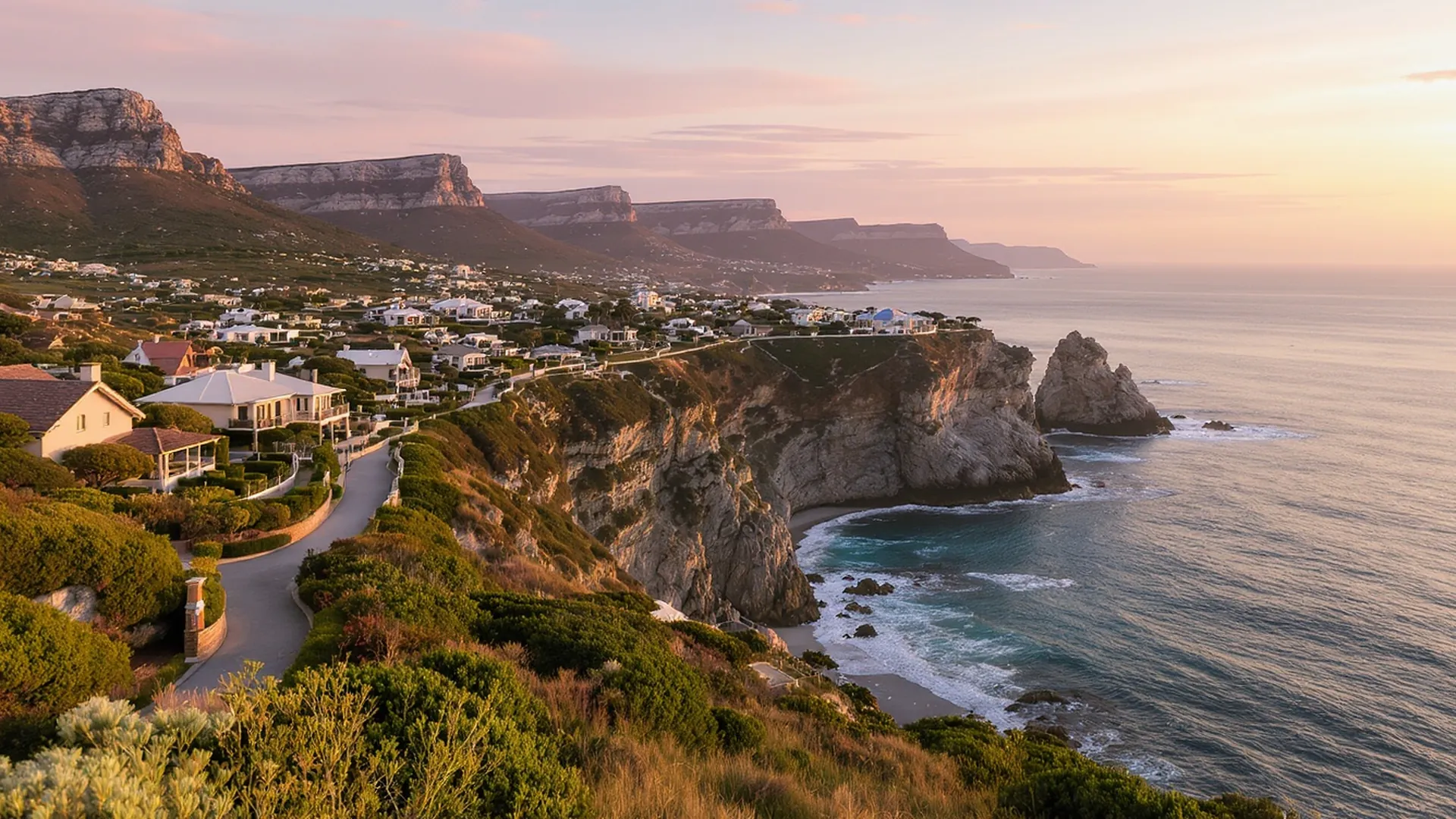 Coastal homes on the Voëlklip holiday side of Hermanus above Walker Bay, near Voëlklip Villa
